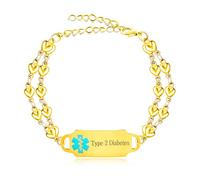 Oneress Bracciale in oro tipo 2, targhetta identificativa medica per anziani, allerta malattie rare, ciondolo di emergenza impermeabile, gioiello medico YA5200