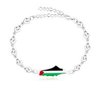 Oneress Bracciale Mappa Palestina, Catena Cuore Regolabile, Gioiello Mappa Palestina per Donna, Gioiello Bandiera Nazionale YA5212 Bianco
