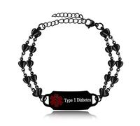 Oneress Bracciale Nero Tipo 1, Identificazione Medica Personalizzata con Incisione, Gioiello di Emergenza Impermeabile per i Viaggi YA5199