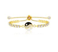 Oneress Bracciale Yin Yang Oro, Regolabile Nero & Bianco CZ, Gioiello Spirituale Fortuna YA5461-Gold