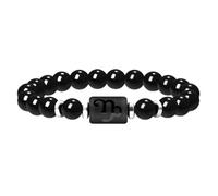Oneress Bracciale zodiacale per uomini e donne, 8 mm pietra di agata nera naturale costellazione segno zodiacale braccialetto oroscopo 12 costellazioni cilindro braccialetto di preghiera benedizione