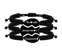 Oneress Braccialetti dell'Amicizia Personalizzabili 3 Pezzi Cuore Puzzle Coordinati Fatti a Mano Tessuti Intrecciati Corda Nera Set di Braccialetti per Migliori Amiche Sorelle BFF, Adjustable, Acciaio