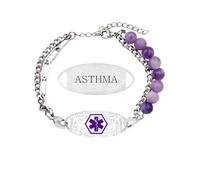 Oneress Braccialetto per l'asma in lepidolite, gioiello di emergenza alla moda per il morbo di Crohn, in acciaio inossidabile con incisione YA5493