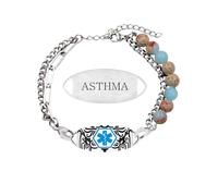 Oneress Braccialetto per l'asma Shou Shan Stone, braccialetti medici regolabili in acciaio inossidabile, gioielli colorati per l'identificazione di emer YA5493