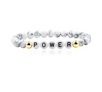 Oneress Braccialetto Power in Turchese Bianco Gioiello con Perle di Turchese da 6 mm | Braccialetto Motivazionale e di Empowerment da| Gioiello di Affermative per Feste l YA5152-Power