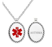 Oneress Collana Allarme Medico ASTHMA, Pendente Ovale Caduceo Rosso, ID In Acciaio Inossidabile Per Sicurezza Anziani O Uso Quotidiano YA5218 Bianco-ASTHMA