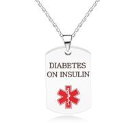 Oneress Collana Allerta Diabete, Pendente QR Salute Placcato Platino Per Donne, ID Acciaio Inox Durevole YA5217 Bianco DIABETE