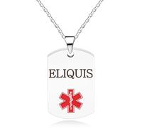 Oneress Collana Allerta Eliquis, Targhetta Personalizzata Placcata Platino Durevole Per Donne, Gioiello Viaggio Sicuro YA5217 Bianco ELIQUIS