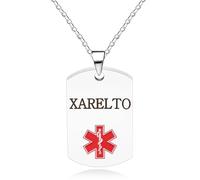 Oneress Collana Allerta Xarelto, Targhetta Primo Soccorritore Placcata Platino, Pendente Allerta Crisi, Gioiello Personalizzato YA5217 Bianco XARELTO
