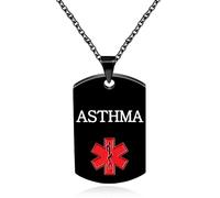 Oneress Collana Asma ID, Pendente ICE Nero, Simbolo Rosso Emergenza, Gioiello Salute Donne Croniche YA5217 Black ASTHMA