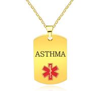 Oneress Collana Asma, Pendente Salute Resistente Placcato Oro, Tag Allergia Puntura Ape Per Anziane & Donne YA5217 Gold ASTHMA