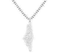 Oneress Collana Calligrafia Araba, Pendente Mappa Palestina Placcato Platino, Gioielli Islamici in Acciaio Inossidabile, Collana Fede Musulmana, Y5136-Bianco