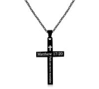 Oneress Collana con croce in acciaio inossidabile, ciondolo con dedica della Bibbia incisa, collane con croce di Gesù Salvatore | Gioielli personalizzati in Matteo 17:20 | Regalo di energia curativa e
