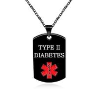 Oneress Collana Diabete II, Targhetta ID Acciaio Inox Nera, Impermeabile, Consigliata Da Infermieri Per Donne YA5217 Black TYPEII