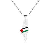 Oneress Collana Medio Orientale, Pendente Mappa Palestina in Smalto, Gioielleria Culturale Araba, Souvenir Gerusalemme per Eid e Ramadan Y5138-Bianco