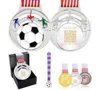 Oneress Medaglie di calcio per la scuola Sport Day Custom inciso QR Code Metal Award YA6968 US Flag Silver Medal QR