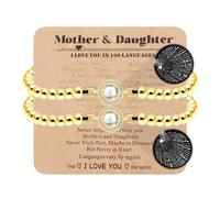 Oneress YA4761 - Braccialetti rotondi alla moda con zirconi per mamma e figlia, 100 lingue I Love You, regalo per la festa della mamma da parte della figlia, mamma e me, braccialetti coordinati a