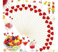 Oneroomone 100 Pezzi Cocktail Sticks, Spiedini da Cocktail A Cuore Rosso Spiedini di Legno Finger Food Party Picks 12 Cm per Cibi alla Griglia, per Regali di Festa Mardi Gras Festa di Compleanno