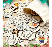 Oneroomone 24 Pezzi Portafortuna in Legno Piccole Etichette con Scritte Ø 5 cm di Incoraggiamento Ideali Come Regalo 2026 e Decorazione di Capodanno, Piccoli Portafortuna in Legno Ciondol