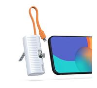 ONES Power Bank portatile, ricarica rapida 5000mAh display LED, mini batteria backup piccolo caricabatterie per iPhone 16/15/14/13/12/11 PRO MAX/Samsung S23 ecc., spina USB C e cavo lighting, bianco