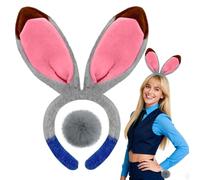 Oneser Set di fascia e coda con orecchie da coniglietto grigio, accessori per costume da coniglietto per donne adulte, peluche e orecchie da coniglio grigie pieghevoli, per feste di Halloween e