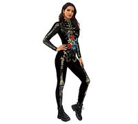 Oneshlee Costume Halloween Donna Sexy, Costume Da Scheletro Di Halloween, Abiti Di Halloween Donna, Costume Halloween Teschio Messicano Morte Horror Joker Vestito Vestiti (L, D'oro)