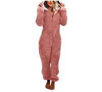 Onesie - Tuta da donna calda e morbida da loungewear con chiusura lampo, pigiama Teddy Fleece Jumpsuit pagliaccetto invernale soffice, tuta intera, Colore: rosa., XL