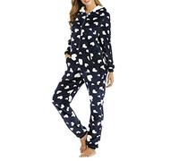 Onesie - Tuta da donna in peluche, con tutina monoblocco, in pile, soffice, oversize, comoda, tuta intera e calda, con chiusura lampo, Blu scuro, L
