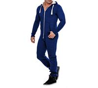 Onesie - Tuta intera da uomo in pile, tuta da allenamento, pigiama, tuta con cappuccio, bella e elegante, Blu scuro 1, XS