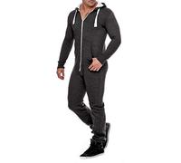 Onesie - Tuta intera da uomo in pile, tuta da allenamento, pigiama, tuta con cappuccio, bella e elegante, grigio scuro, XS