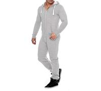 Onesie - Tuta intera da uomo in pile, tuta da allenamento, pigiama, tuta con cappuccio, bella e elegante, grigio., XL