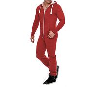 Onesie - Tuta intera da uomo in pile, tuta da allenamento, pigiama, tuta con cappuccio, bella e elegante, Vino, M