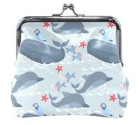 OneSize - Portamonete in pelle con chiusura a forma di balene e delfini blu chiaro da donna con balene delfini blu chiaro, Balene Delfini Blu Chiaro, Taglia unica, Classico