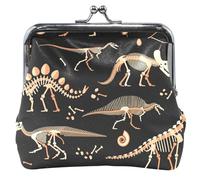 OneSize, portamonete in pelle nera con fibbia di bloccaggio e motivo fossili di dinosauro da donna, fossili di dinosauro neri, Fossili di Dinosauri Neri, Taglia unica, Classico