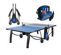 OneTeam Tavolo da ping pong Dimensioni 274x152,5x76 cm per gioco all'aperto con piani in rete pieghevoli con 2 vani portaoggetti per palline e racchette Ruote per il trasporto Blu