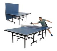 OneTeam Tavolo da ping pong pieghevole per interni, tavolo da ping pong mobile con rete, superficie di gioco in MDF da 18 mm, colore blu, dimensioni torneo 274 x 152 cm, per allenamento a casa e