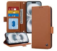 ONETHEFUL Custodia a portafoglio in pelle di alta qualità per iPhone 17 (6,3 pollici), custodia a libro con cavalletto, blocco RFID, chiusura magnetica e 3 scomparti per schede |Marrone