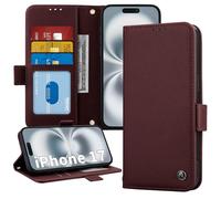 ONETHEFUL Custodia a portafoglio in pelle di alta qualità per iPhone 17 (6,3 pollici), custodia a libro con cavalletto, blocco RFID, chiusura magnetica e 3 scomparti per schede |Rosso