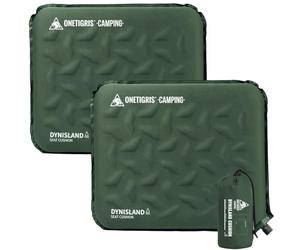 OneTigris DYNISLAND - Cuscino autogonfiante, 41 x 33 x 4 cm, pieghevole, ultraleggero da 150 g, cuscino gonfiabile per escursioni, picnic, 2 pezzi (verde riga)