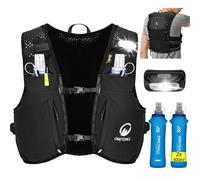 ONETOALL Gilet Running Uomo Donna, Zaino Trail Runn Nero con 2 soft flask + luce