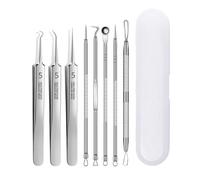 OneTreeTime Professional Stainless Steel 8 Piece Spot Treatment Tool Set for Removing Blackheads, Whiteheads, and Pimples on Nose, Face and Skin with Ultra Fine Pointy Cells