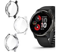 onetuo - Custodia protettiva per Garmin Venu 2 Plus, in TPU flessibile, con pellicola protettiva per display, antigraffio, per Garmin Venu 2 Plus, colore: Nero/Trasparente + Argento