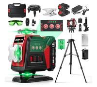 ONEVAN 21V Livella Laser con Treppiede, 4D x 16 Laser Autolivellante | 20 m telecomando con portata, 1 m treppiede regolabile, base rotante, 4-5 ore di autonomia con 2 batterie, Avviso fuori bolla