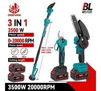 ONEVAN 3500W Brushless Telescopico Palo Motosega Elettrica 3 IN 1 Forbici a Ramo Alto Strumento di Potatura da Giardino per 21V 18V Batteria 1 Battery EU Plug