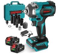 ONEVAN Avvitatore a impulsi a batteria 700Nm, con 2 batterie e set bussole | Senza spazzole, 2 batteries de 3.0Ah, 4 velocità (avanti e indietro), include cassetta degli attrezzi e adattatore per trapan