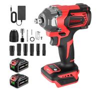 ONEVAN Avvitatore a percussione a batteria, avvitatore a impulso elettrico, 700 NM, 4 marce, Impact Wrench per cambio pneumatici auto (rosso, con 2 batterie e set di accessori da 12)