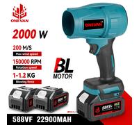 ONEVAN Brushless 2000W Elettrico Turbo Ventilatore Jet Fan 200M/S Violento Auto Asciugatrice Neve Polvere Che Soffia Strumento Per Makita 18V Batteria Spille