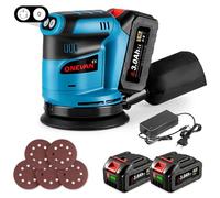 ONEVAN Levigatrice Rotoorbitale a Batteria 125mm, Levigatrice Eccentrica 12000 Giri/min, con Sacchetto per la Polvere e 2 Batterie da 3.0Ah, Smerigliatrice Elettrica per Legno e Metallo