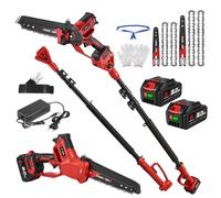ONEVAN Motosega 4 in 1 a batteria alta, senza spazzole da 8" e 6", con asta telescopica da 2,5 m, 10 m/S, sega da 700 W, testa girevole a 180°, batterie da 3,0 Ah, sega a mano per giardino, cura degli