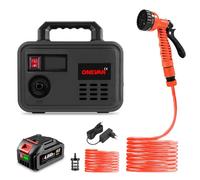 ONEVAN Pompa dell'acqua a batteria con 1 batterie da 4000 mAh, 15 l/min, pompa elettrica da giardino, pompa dell'acqua con tubo dell'acqua, filtro e testa irrigatore 6 in 1